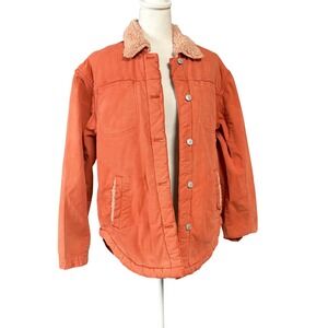 Pilcro‎ Jacket Womens Small Rust Orange Sherpa Lined Snap Front Shacket Coat